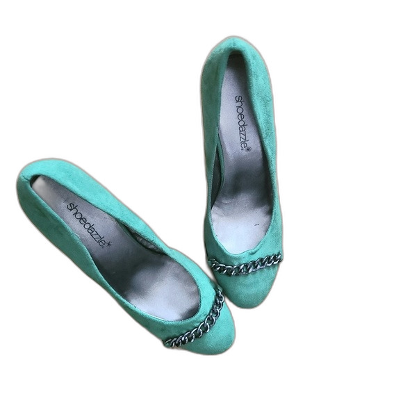 Shoe Dazzle Platform Shoe High Heels Women's 10 Green Faux Suede Closed Toe - Picture 1 of 7